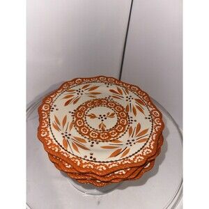 4 Temptations Old World Orange Scalloped Salad Dessert Plates KFI-XNG-804846